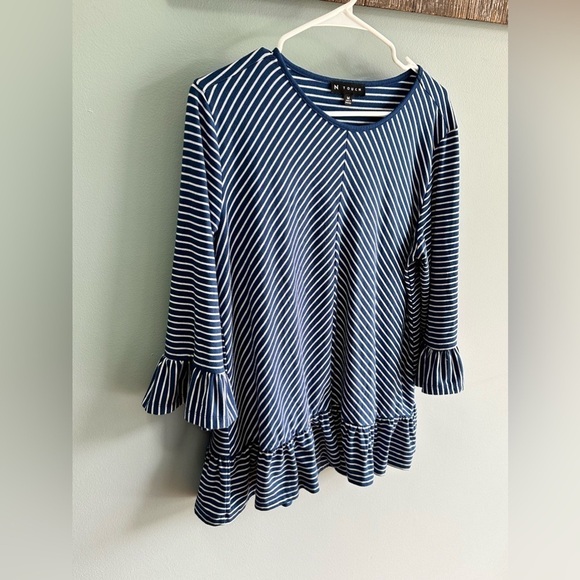 Blue & White Stripe Long Sleeve Knit Top with ruffles size medium N Touch - Picture 3 of 6